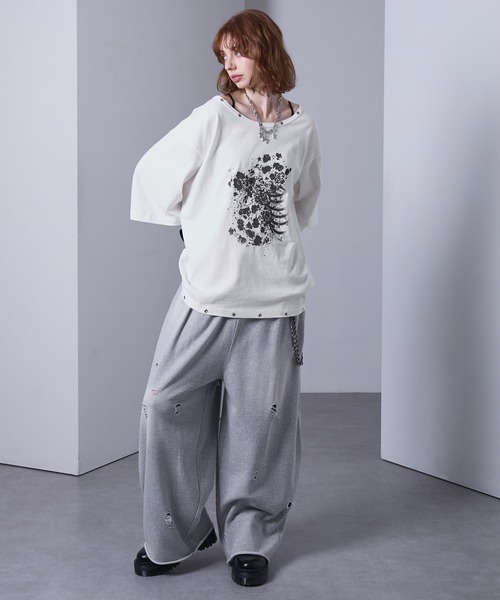 EMMA CLOTHES(エマクローズ)の「eyelet design graphic t-shirt /ハトメデザイングラフィックTシャツ【黒色コラボ】(Tシャツ/カットソー・メンズ・ホワイト/ブラック・S/M)」の21枚目の写真
