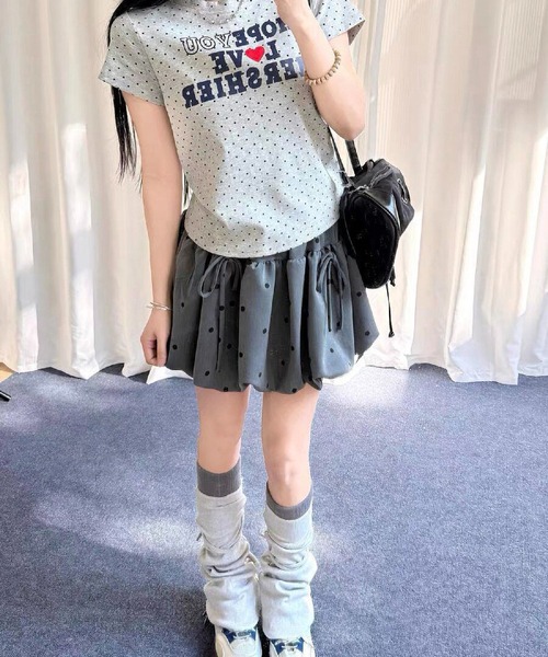 HALEY PESCA(ヘーリーペスカ)の「HALEY PESCA/レトロガーリードット柄Tシャツ(Tシャツ/カットソー・レディース・グレー・FREE)」の3枚目の写真