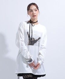 【COLLABORATION】清水奈緒 / HAPPY デコ ロングTシャツ 旅行 レイヤード 洗濯可能 主役トップス ライブ 猫
