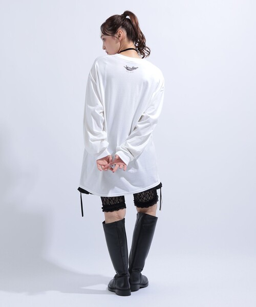 mmts(マミタス)の「【COLLABORATION】清水奈緒 / HAPPY デコ ロングTシャツ 旅行 レイヤード 洗濯可能 主役トップス ライブ 猫(Tシャツ/カットソー・レディース・ホワイト/ブラック・M/XL/L)」の7枚目の写真