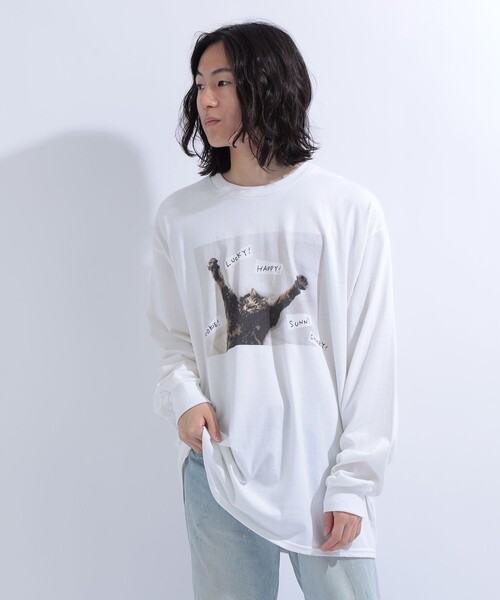 mmts(マミタス)の「【COLLABORATION】清水奈緒 / HAPPY デコ ロングTシャツ 旅行 レイヤード 洗濯可能 主役トップス ライブ 猫(Tシャツ/カットソー・レディース・ホワイト/ブラック・M/XL/L)」の8枚目の写真