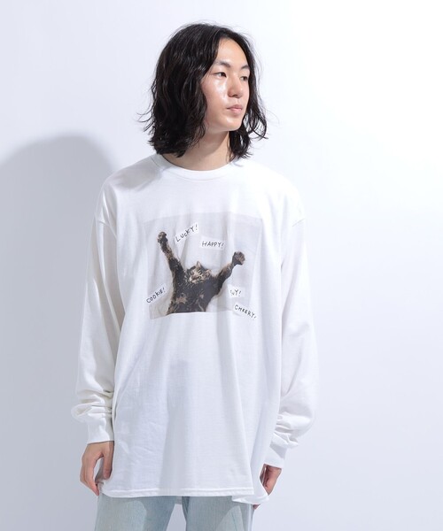 mmts(マミタス)の「【COLLABORATION】清水奈緒 / HAPPY デコ ロングTシャツ 旅行 レイヤード 洗濯可能 主役トップス ライブ 猫(Tシャツ/カットソー・レディース・ホワイト/ブラック・M/XL/L)」の9枚目の写真