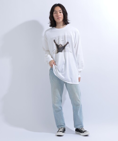 mmts(マミタス)の「【COLLABORATION】清水奈緒 / HAPPY デコ ロングTシャツ 旅行 レイヤード 洗濯可能 主役トップス ライブ 猫(Tシャツ/カットソー・レディース・ホワイト/ブラック・M/XL/L)」の11枚目の写真