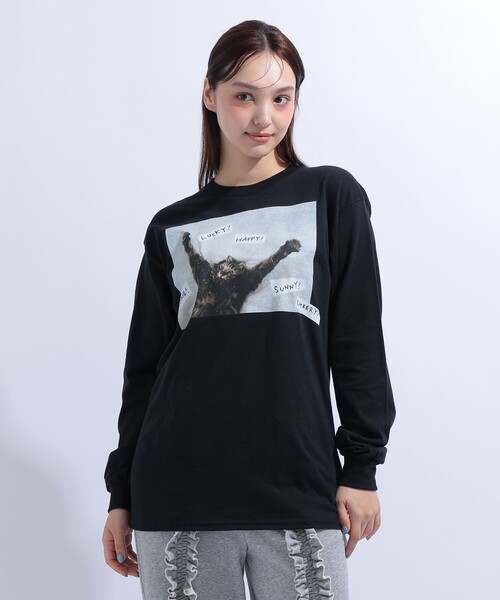 mmts(マミタス)の「【COLLABORATION】清水奈緒 / HAPPY デコ ロングTシャツ 旅行 レイヤード 洗濯可能 主役トップス ライブ 猫(Tシャツ/カットソー・レディース・ホワイト/ブラック・M/XL/L)」の19枚目の写真