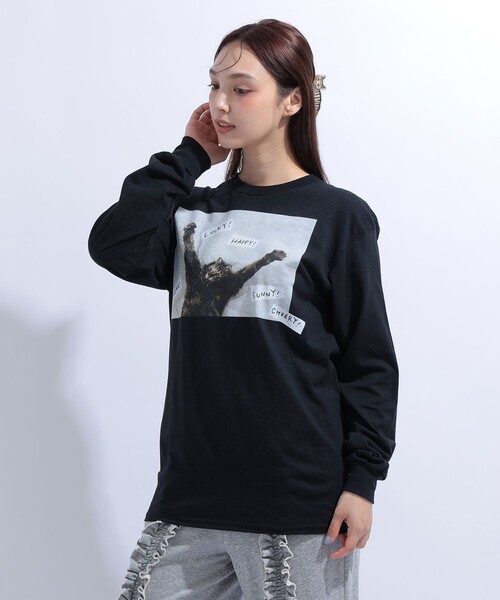 mmts(マミタス)の「【COLLABORATION】清水奈緒 / HAPPY デコ ロングTシャツ 旅行 レイヤード 洗濯可能 主役トップス ライブ 猫(Tシャツ/カットソー・レディース・ホワイト/ブラック・M/XL/L)」の20枚目の写真