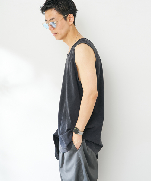 B.C STOCK(ベーセーストック)の「《追加》【ANTS & ELEPHANTS】ヴィンテージ加工 レイヤードタンクトップ(Tシャツ/カットソー・メンズ・ブラック/ブルー系その他/アイボリー・MEDIUM/LARGE)」の10枚目の写真