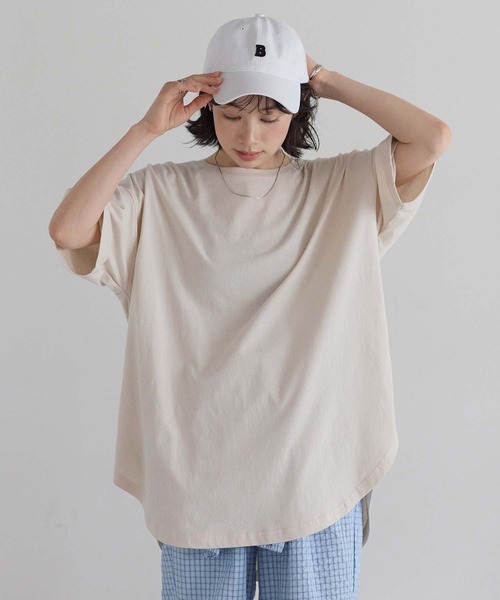 HEART MARKET(ハートマーケット)の「★裾ラウンドビッグTEE(Tシャツ/カットソー・レディース・グリーン/オレンジ/ネイビー/ブラック/ナチュラル・FREE)」の2枚目の写真