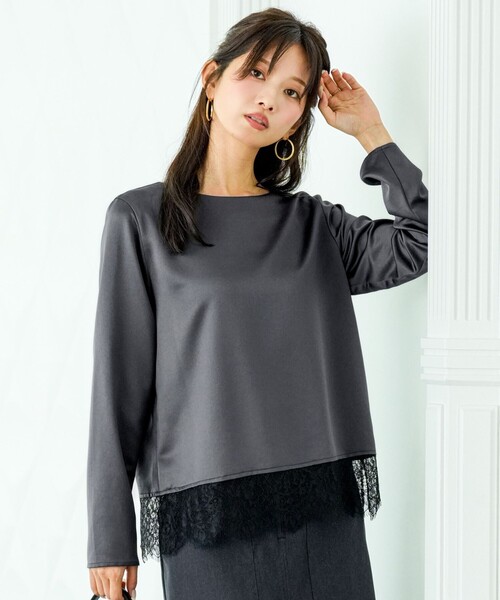 ANY SIS(エニィスィス)の「レース付きサテン ブラウス(シャツ/ブラウス・レディース・ホワイト系/グレー系・X-SMALL)」の2枚目の写真