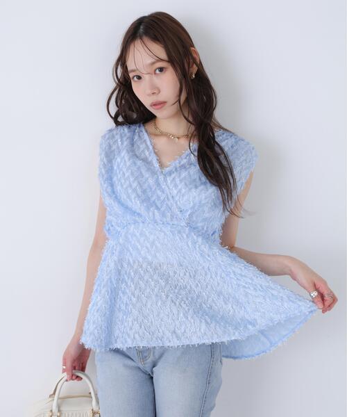 FREE'S MART（フリーズマート）の「◆＜ＭＦＭ＞カットジャガードカシュクールブラウス（シャツ/ブラウス・レディース・ホワイト/ブルー/ブラック・FREE）」の3枚目の写真