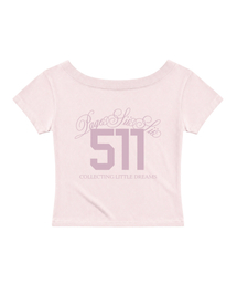 511 レタリングプリントワンショルダースリムフィット半袖Tシャツピンク