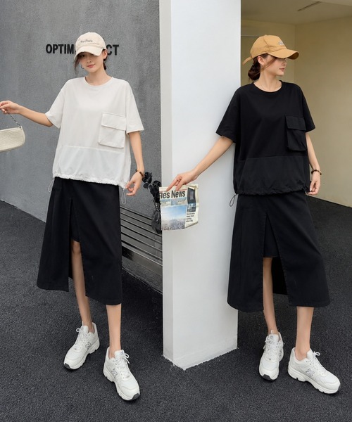I.O.E(アイオイ)の「ドローストリング ポケットTシャツ(Tシャツ/カットソー・レディース・ホワイト/ブラック/グレー・FREE)」の4枚目の写真
