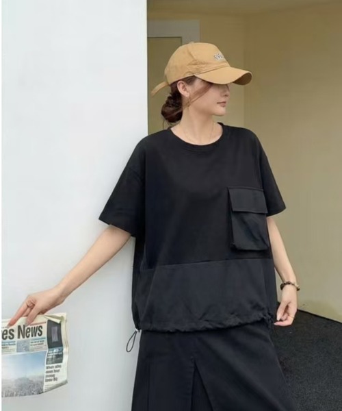 I.O.E(アイオイ)の「ドローストリング ポケットTシャツ(Tシャツ/カットソー・レディース・ホワイト/ブラック/グレー・FREE)」の7枚目の写真