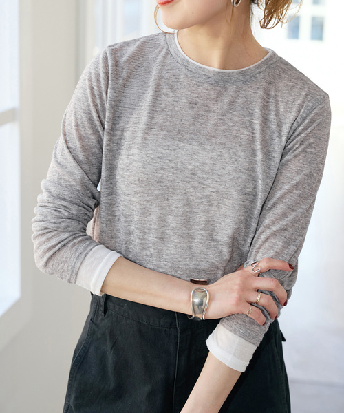 Spick & Span(スピックアンドスパン)の「《新色有り / 追加》シアーリブレイヤードプルオーバー(Tシャツ/カットソー・レディース・グレー/チャコールグレー/ボルドー・FREE)」の2枚目の写真