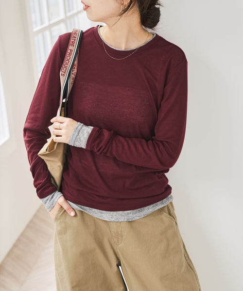 Spick & Span(スピックアンドスパン)の「《新色有り / 追加》シアーリブレイヤードプルオーバー(Tシャツ/カットソー・レディース・グレー/チャコールグレー/ボルドー・FREE)」の3枚目の写真