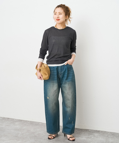 Spick & Span(スピックアンドスパン)の「《新色有り / 追加》シアーリブレイヤードプルオーバー(Tシャツ/カットソー・レディース・グレー/チャコールグレー/ボルドー・FREE)」の4枚目の写真