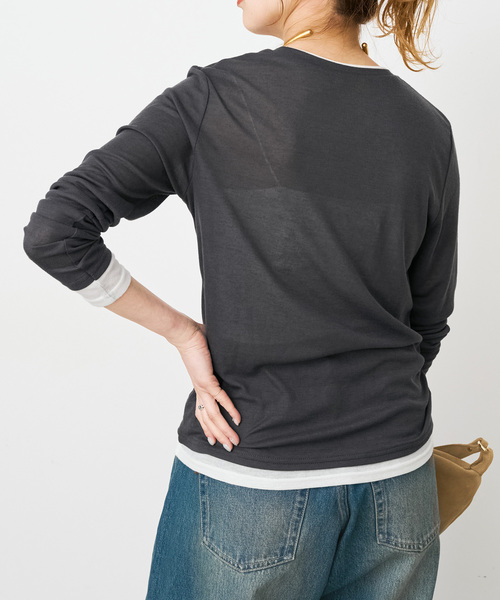 Spick & Span(スピックアンドスパン)の「《新色有り / 追加》シアーリブレイヤードプルオーバー(Tシャツ/カットソー・レディース・グレー/チャコールグレー/ボルドー・FREE)」の10枚目の写真