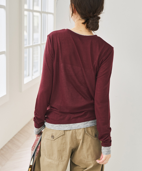 Spick & Span(スピックアンドスパン)の「《新色有り / 追加》シアーリブレイヤードプルオーバー(Tシャツ/カットソー・レディース・グレー/チャコールグレー/ボルドー・FREE)」の21枚目の写真