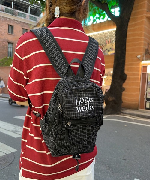 MEMECLE（メメクル）の「【 MEMECLE / メメクル 】チェック柄 ミニナイロンバックパック（バックパック/リュック・レディース・ブラック/グレー・FREE）」の7枚目の写真