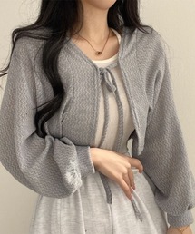 リボン紐クロップドショートカーディガン