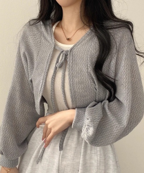 Ritzy(リッツィー)の「リボン紐クロップドショートカーディガン(カーディガン/ボレロ・レディース・ホワイト/ブラック/グレー・FREE)」の5枚目の写真