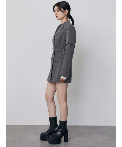 MURUA(ムルーア)の「スリーブアタッチメントジャケットミニワンピース(ワンピース・レディース・グレー/ブラック・2/1)」の3枚目の写真