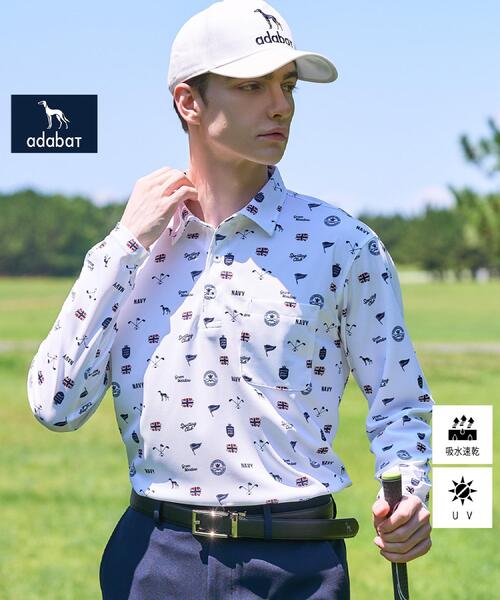 adabat(アダバット)の「【ADABAT NAVY】UVケア/吸水速乾 フィルサーモモノグラム柄長袖ポロシャツ(ポロシャツ・メンズ・ブラウン系その他2/ブルー系その他2/ホワイト系1・46/48/50/52)」の1枚目の写真