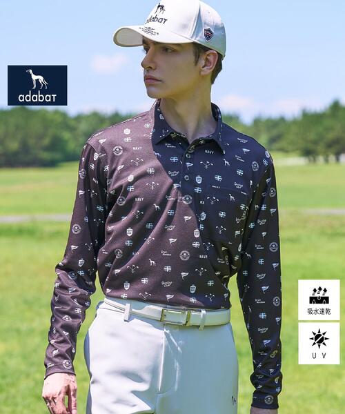 adabat(アダバット)の「【ADABAT NAVY】UVケア/吸水速乾 フィルサーモモノグラム柄長袖ポロシャツ(ポロシャツ・メンズ・ブラウン系その他2/ブルー系その他2/ホワイト系1・46/48/50/52)」の2枚目の写真