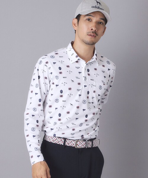 adabat(アダバット)の「【ADABAT NAVY】UVケア/吸水速乾 フィルサーモモノグラム柄長袖ポロシャツ(ポロシャツ・メンズ・ブラウン系その他2/ブルー系その他2/ホワイト系1・46/48/50/52)」の5枚目の写真