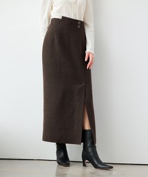 【新作登場】 タイトスカート レディース ロングスカート Iラインスカート ハイウエスト ヘリンボーン 起毛感 フロントベンツ 左サイドファスナー 後ろゴム 裏地付き ロング丈 きれいめ