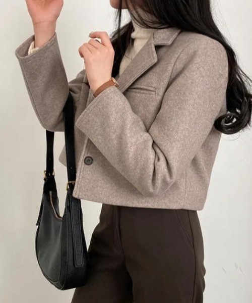 semplice(センプリチェ)の「ショートコート【韓国ファッション】(その他アウター・レディース・グレー/キャメル・F)」の9枚目の写真