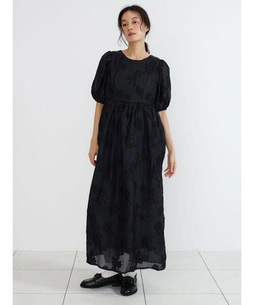 FIKA.(フィーカ)の「Flower jacquard sheer onepiece(ワンピース・レディース・アイボリー/ダークネイビー・MEDIUM)」の2枚目の写真