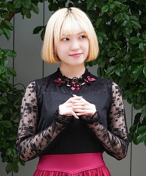 axes femme POETIQUE（アクシーズファムポエティック）の「ローズ×リボン装飾インナー（Tシャツ/カットソー・レディース・ホワイト/ブラック・MEDIUM）」の12枚目の写真