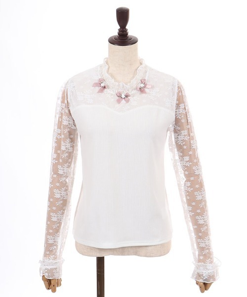 axes femme POETIQUE（アクシーズファムポエティック）の「ローズ×リボン装飾インナー（Tシャツ/カットソー・レディース・ホワイト/ブラック・MEDIUM）」の14枚目の写真