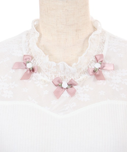 axes femme POETIQUE（アクシーズファムポエティック）の「ローズ×リボン装飾インナー（Tシャツ/カットソー・レディース・ホワイト/ブラック・MEDIUM）」の17枚目の写真