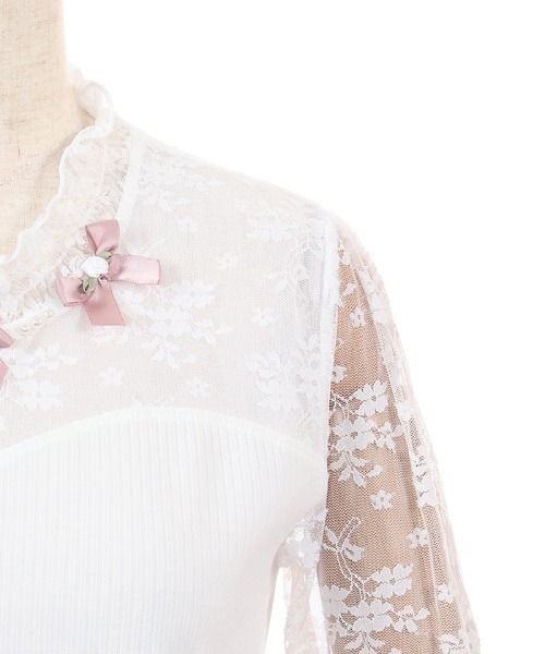 axes femme POETIQUE（アクシーズファムポエティック）の「ローズ×リボン装飾インナー（Tシャツ/カットソー・レディース・ホワイト/ブラック・MEDIUM）」の18枚目の写真