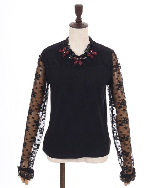 axes femme POETIQUE（アクシーズファムポエティック）の「ローズ×リボン装飾インナー（Tシャツ/カットソー・レディース・ホワイト/ブラック・MEDIUM）」の22枚目の写真