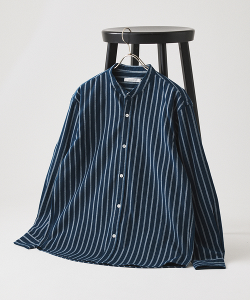 JOURNAL STANDARD(ジャーナルスタンダード)の「パターン ストライプ フランネル バンド シャツ(シャツ/ブラウス・メンズ・ホワイト/パープル/ブラウン/グレー/グリーン・SMALL/MEDIUM/LARGE)」の4枚目の写真