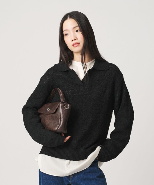 BEAUTY&YOUTH UNITED ARROWS（ビューティーアンドユースユナイテッドアローズ）の「テープヤーン スキッパー ニットプルオーバー ウォッシャブル（ニット/セーター・レディース・オフホワイト/ピンク/ブラック・FREE）」の3枚目の写真