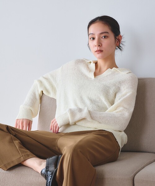 BEAUTY&YOUTH UNITED ARROWS（ビューティーアンドユースユナイテッドアローズ）の「テープヤーン スキッパー ニットプルオーバー ウォッシャブル（ニット/セーター・レディース・オフホワイト/ピンク/ブラック・FREE）」の7枚目の写真