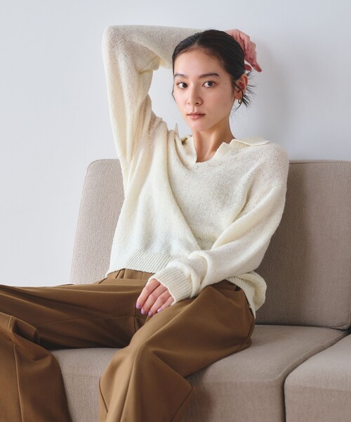 BEAUTY&YOUTH UNITED ARROWS（ビューティーアンドユースユナイテッドアローズ）の「テープヤーン スキッパー ニットプルオーバー ウォッシャブル（ニット/セーター・レディース・オフホワイト/ピンク/ブラック・FREE）」の8枚目の写真