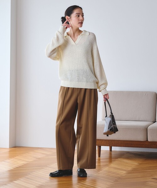 BEAUTY&YOUTH UNITED ARROWS（ビューティーアンドユースユナイテッドアローズ）の「テープヤーン スキッパー ニットプルオーバー ウォッシャブル（ニット/セーター・レディース・オフホワイト/ピンク/ブラック・FREE）」の12枚目の写真