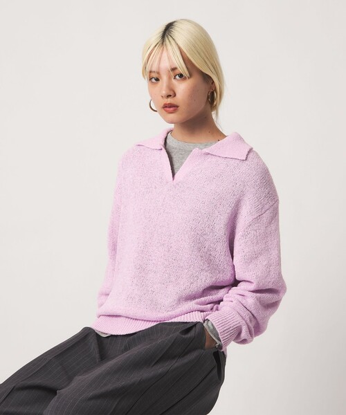 BEAUTY&YOUTH UNITED ARROWS（ビューティーアンドユースユナイテッドアローズ）の「テープヤーン スキッパー ニットプルオーバー ウォッシャブル（ニット/セーター・レディース・オフホワイト/ピンク/ブラック・FREE）」の13枚目の写真