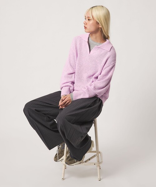 BEAUTY&YOUTH UNITED ARROWS（ビューティーアンドユースユナイテッドアローズ）の「テープヤーン スキッパー ニットプルオーバー ウォッシャブル（ニット/セーター・レディース・オフホワイト/ピンク/ブラック・FREE）」の4枚目の写真