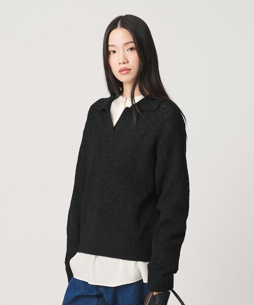 BEAUTY&YOUTH UNITED ARROWS（ビューティーアンドユースユナイテッドアローズ）の「テープヤーン スキッパー ニットプルオーバー ウォッシャブル（ニット/セーター・レディース・オフホワイト/ピンク/ブラック・FREE）」の5枚目の写真