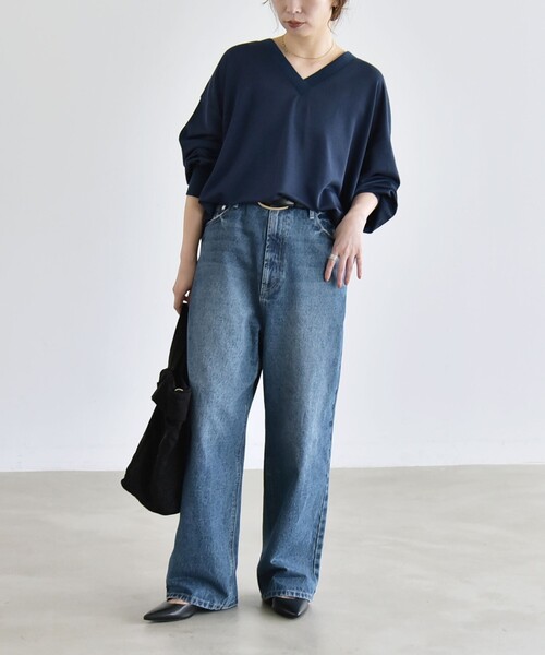 quaranciel(カランシエル)の「〈洗濯機可能〉シアー ダンボール ボタン Vネック ルーズ プルオーバー(Tシャツ/カットソー・レディース・ナチュラル/ネイビー/ブラウン・ONE SIZE)」の21枚目の写真