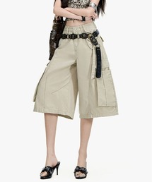 アシンメトリーデザインミリタリー風ハーフパンツ