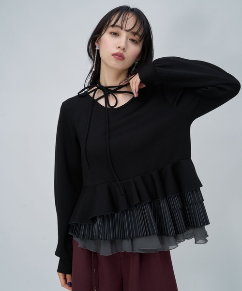HARE(ハレ)の「フリルレイヤーカットソー(HARE)(Tシャツ/カットソー・レディース・ブラック/アイボリー・FREE)」の1枚目の写真