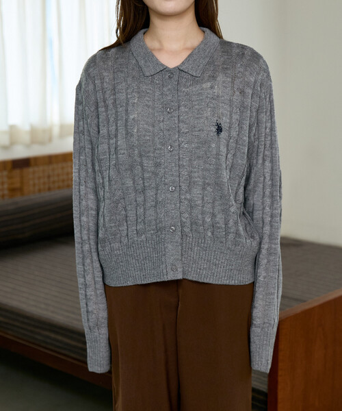 U.S. POLO ASSN.(ユーエスポロアッスン)の「U.S. POLO ASSN. × PUBLUX/ユーエスポロアッスン 別注 ケーブルニット ポロ カーディガン 限定展開(カーディガン/ボレロ・レディース・グレー/チャコールグレー/ネイビー/ナチュラル・フリ-)」の14枚目の写真