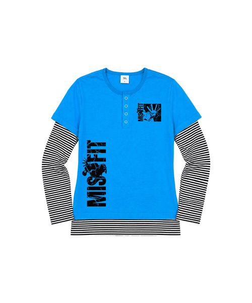 VENHIT(ベンヒット)の「MISSFIT ストライプレイヤード スリムフィットスリーブ(Tシャツ/カットソー・レディース・スカイブルー/ブラック/バーガンディー・FREE)」の2枚目の写真