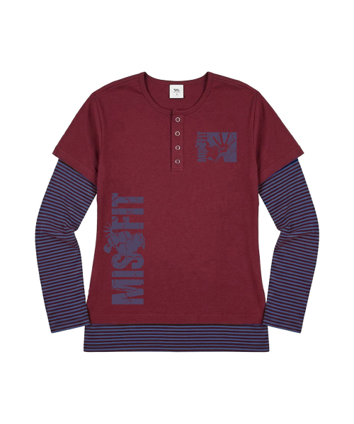 VENHIT(ベンヒット)の「MISSFIT ストライプレイヤード スリムフィットスリーブ(Tシャツ/カットソー・レディース・スカイブルー/ブラック/バーガンディー・FREE)」の4枚目の写真